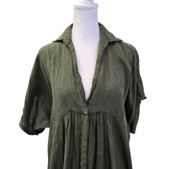 Zara Oversized Linen Hidden Button Midi Shirt Dress Size Small - Picture 4 of 7